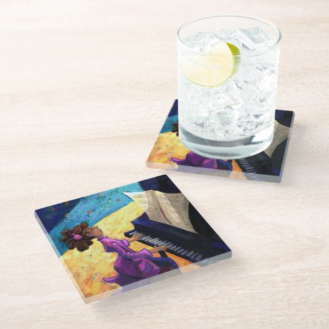 Piano Concert Art Glass Coaster (Angled)