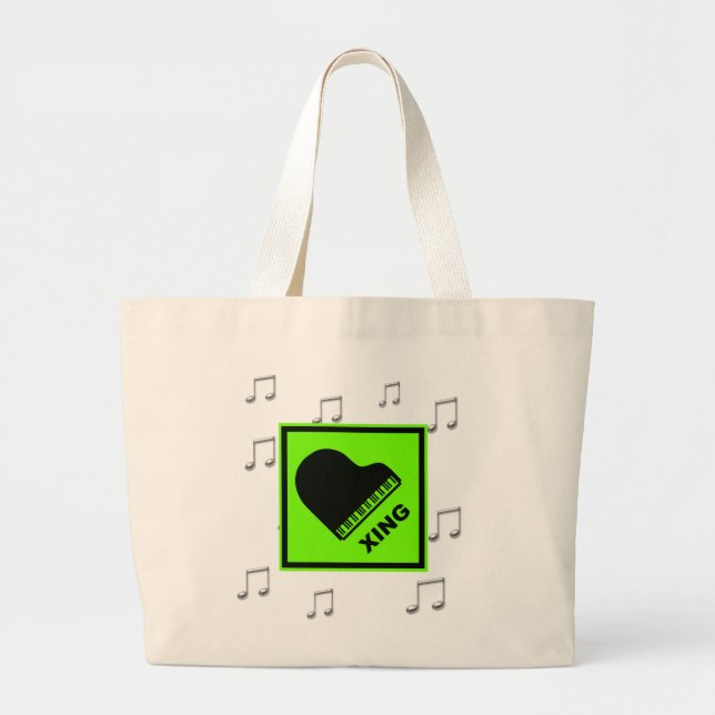 Piano Crossing Xing Traffic Sign Large Tote Bag (Front)
