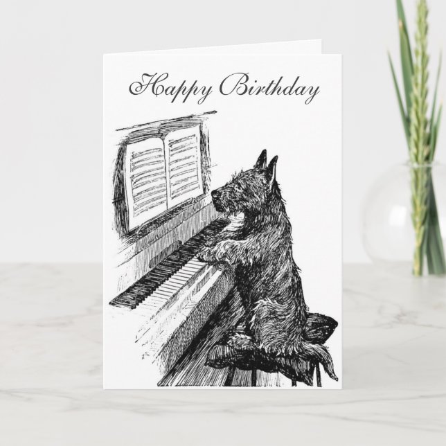 Piano Dog Birthday Card (Front)