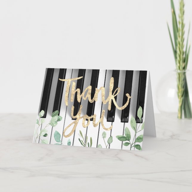 piano faux gold foil and foliage thank you card (Front)