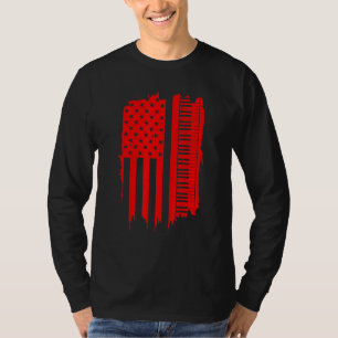 Piano For Men Women Cool American Flag Keyboard T-Shirt