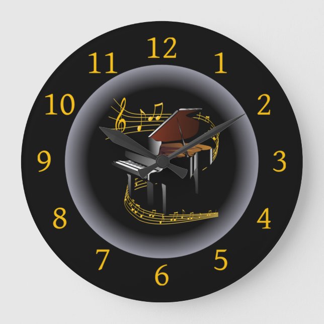 Piano ~ G clef ~ Musical Swirl ~ Spotlight ~* ~   Large Clock (Front)