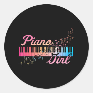 Piano Girl Colourful Keyboard Musical Notes Cute Classic Round Sticker