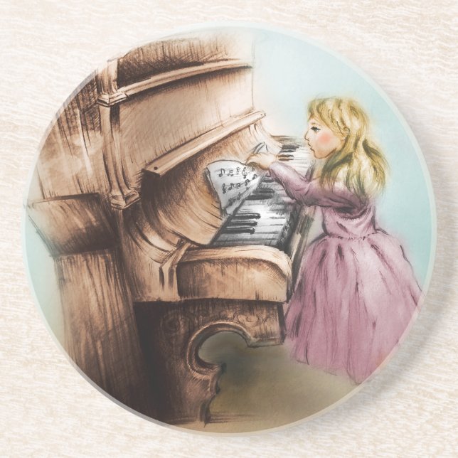 Piano Girl SandStone Coaster, Colourful Vintage Coaster (Front)