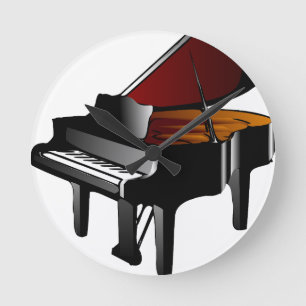 piano gloss black round clock