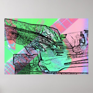 Piano hands over saturated guitar hand neck poster