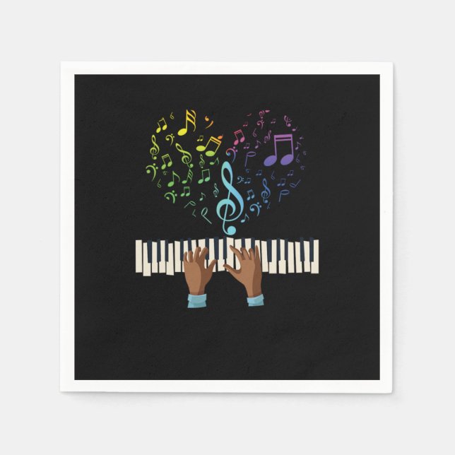 Piano Heart Music Notes Treble Clef Piano Keyboard Napkin (Front)
