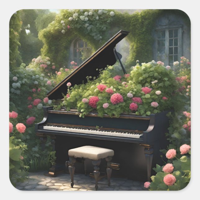 Piano in Bloom- garden painting  Square Sticker (Front)