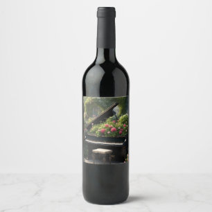 Piano in Bloom- garden painting Wine Label