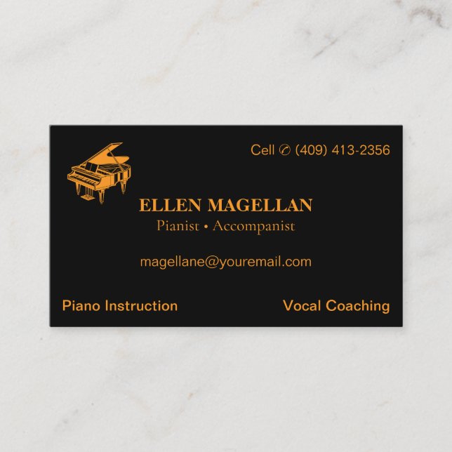 Piano Instructor | Basic Semi Gloss Business Card (Front)