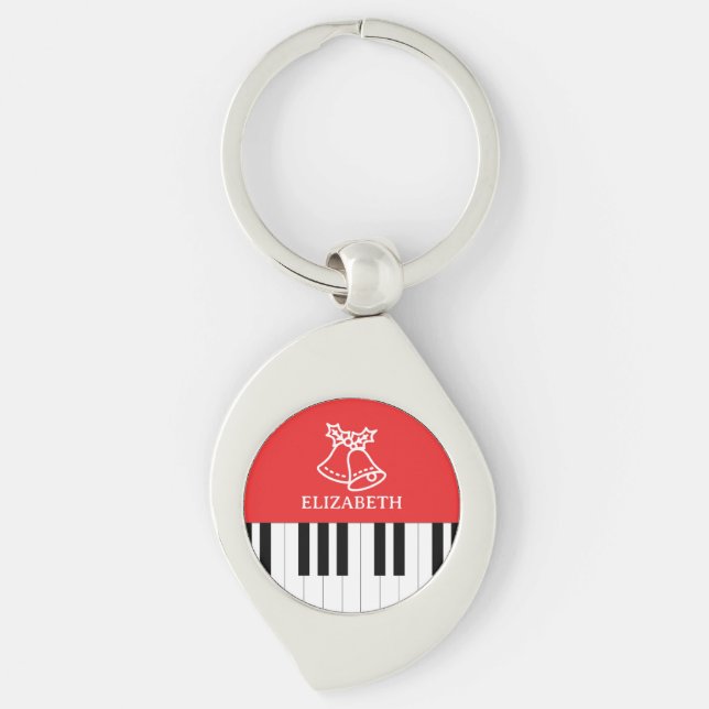 Piano Key Jingle Bell Merry Christmas Red  Ring (Front)