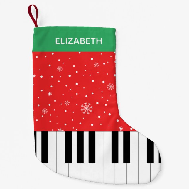 Piano Key Snowflake Red & Green Stripes Small Christmas Stocking (Front)