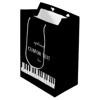 Piano Keyboard and customisable text black & white Medium Gift Bag