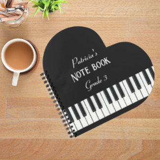 Piano Keyboard and customisable text black & white Notebook