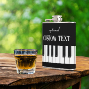 Piano Keyboard and customizable text black & white Hip Flask