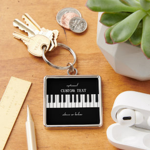 Piano Keyboard and customizable text black & white Key Ring