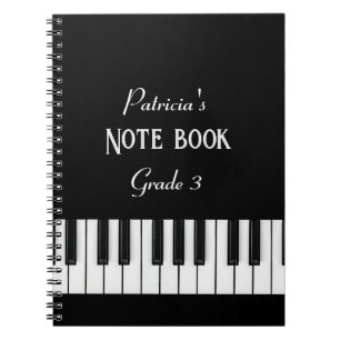 Piano Keyboard and customizable text black & white Notebook