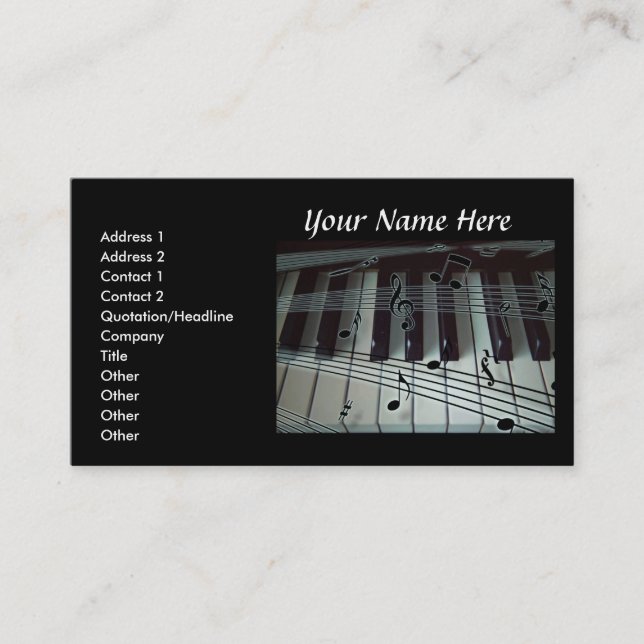 Piano Keyboard and Music Notes Business Card (Front)