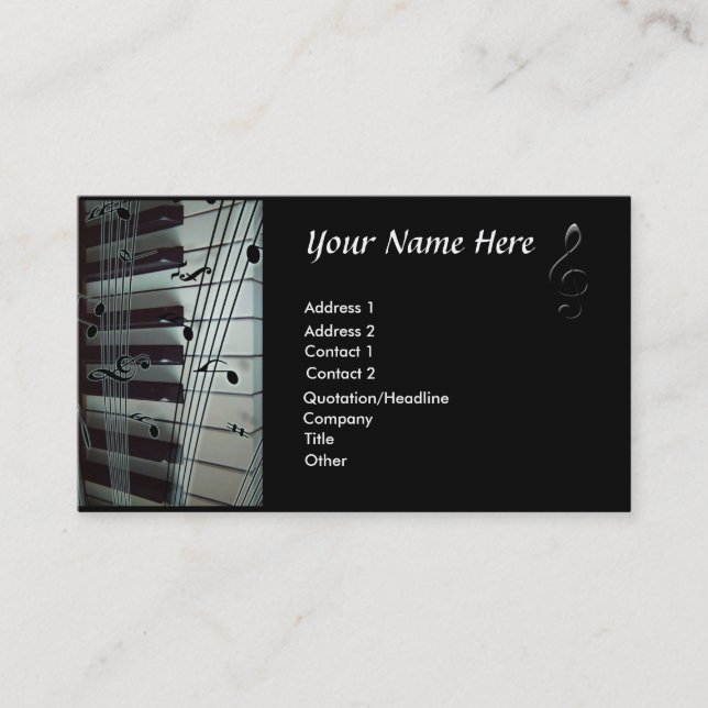 Piano Keyboard and Music Notes Business Card (Front)
