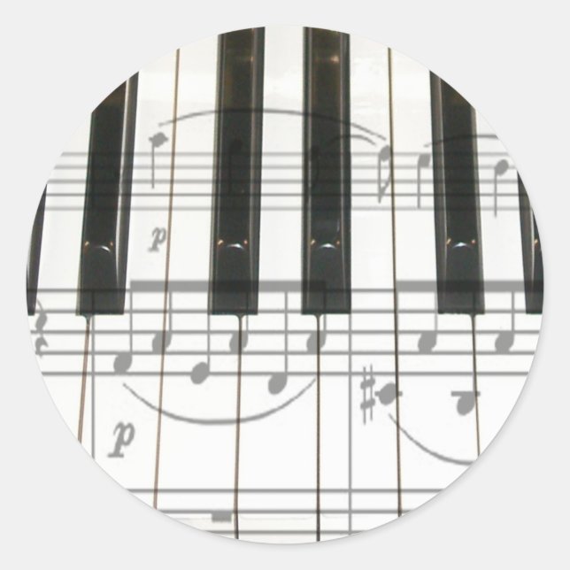 Piano Keyboard and Music Notes Classic Round Sticker (Front)