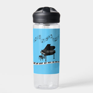 Piano, keyboard and musical notes water bottle