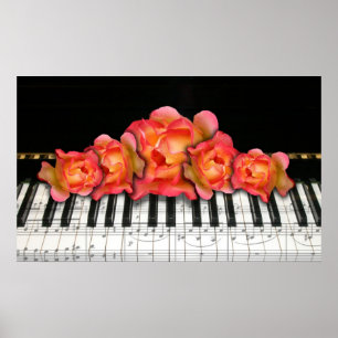 Piano Keyboard and Roses Poster
