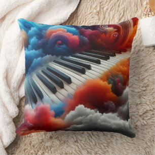 Piano Keyboard Artistically Arising from Clouds Cushion