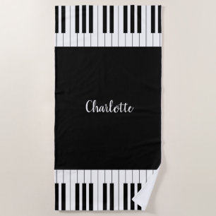 Piano Keyboard, Black and White Beach Towel