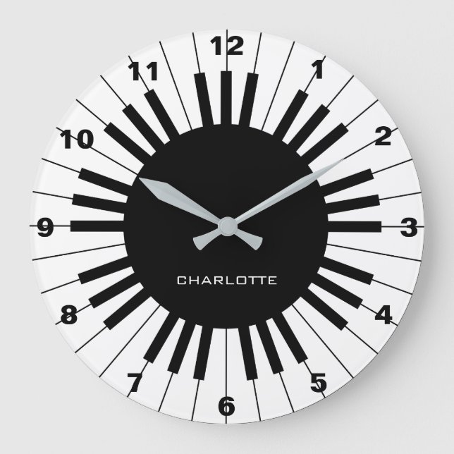 Piano Keyboard, Black and White Clock (Front)