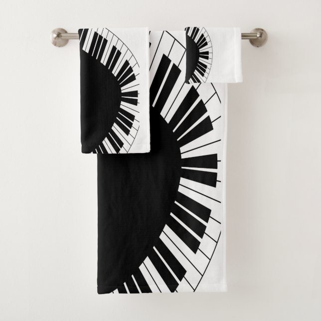 Piano Keyboard Black and White Music Design Bath Towel Set (Insitu)