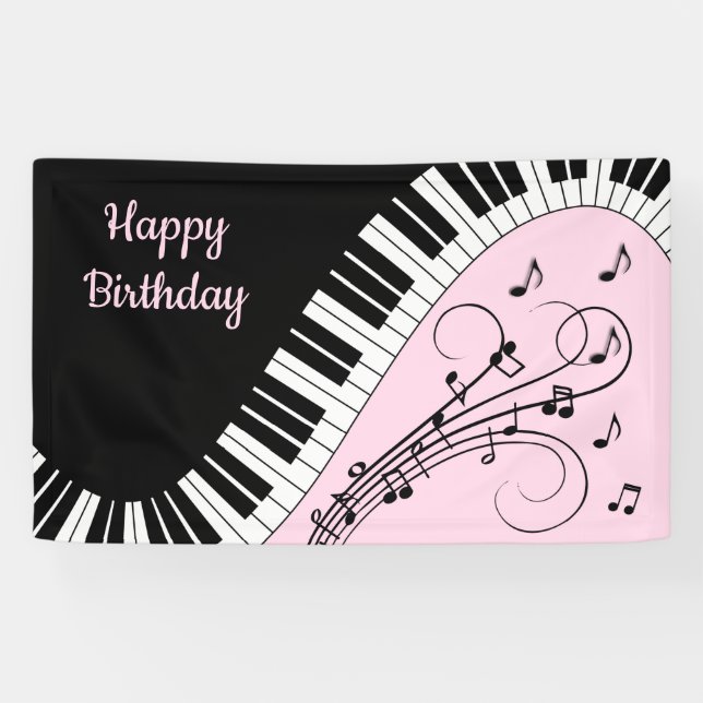 Piano Keyboard Black and White Music Design Pink Banner (Horizontal)