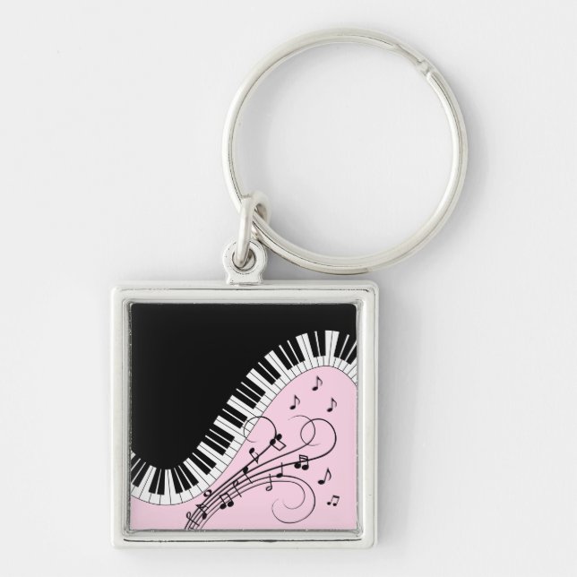 Piano Keyboard Black and White Music Design Pink Key Ring (Front)