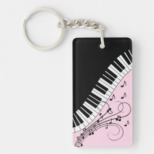 Piano Keyboard Black and White Music Design Pink Key Ring