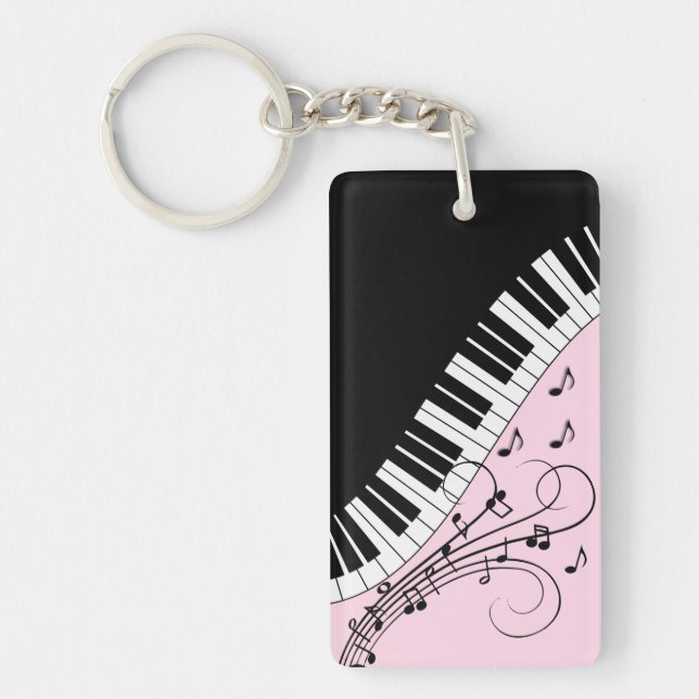 Piano Keyboard Black and White Music Design Pink Key Ring (Front)