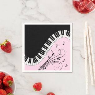 Piano Keyboard Black and White Music Design Pink Napkin