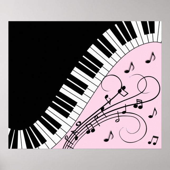 Piano Keyboard Black and White Music Design Pink Poster (Front)