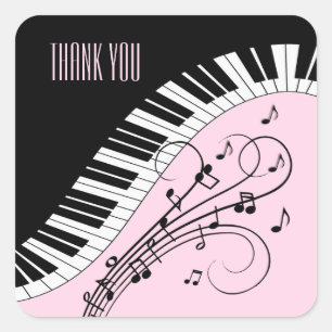 Piano Keyboard Black and White Music Design Pink Square Sticker