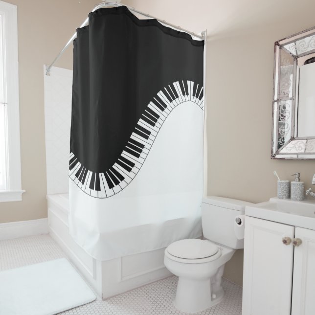 Piano Keyboard Black and White Music Design Shower Curtain (In Situ)