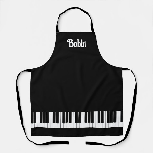 Piano Keyboard Black and White Personalised Apron (Front)