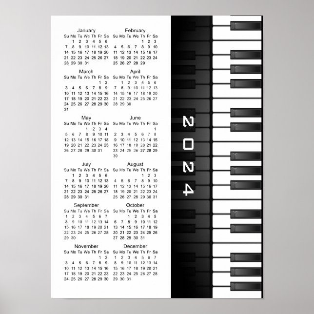 Piano Keyboard Design 2024 Wall Calendar Poster (Front)