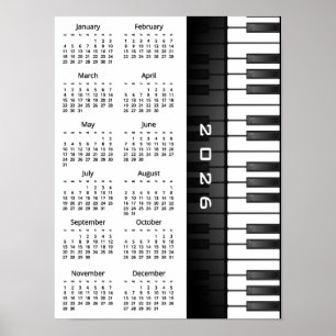 Piano Keyboard Design 2026 Wall Calendar Poster