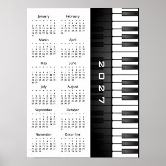 Piano Keyboard Design 2027 Wall Calendar Poster