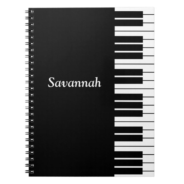 Piano Keyboard Keys, Black and White Notebook (Front)