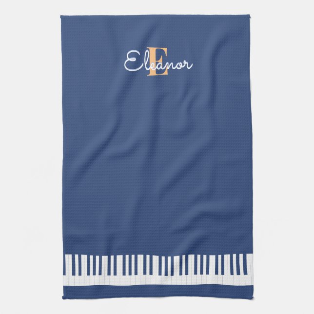 Piano Keyboard Keys Musical Instrument Monogram Tea Towel (Vertical)