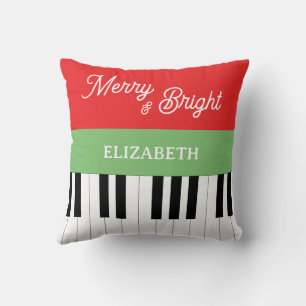 Piano Keyboard Merry & Bright Pianist Christmas  Cushion