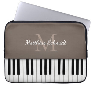 Piano Keyboard Monogrammed Personalised Mocha Laptop Sleeve