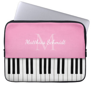 Piano Keyboard Monogrammed Personalised Pink Laptop Sleeve