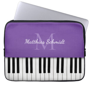 Piano Keyboard Monogrammed Personalised Purple Laptop Sleeve