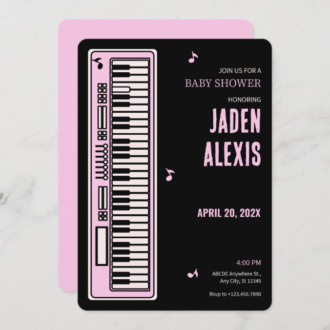 Piano keyboard music baby shower invitation (Front/Back)