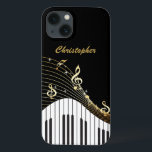 Piano Keyboard Music  iPhone 13 Case<br><div class="desc">A black,  gold  and white pattern made from musical notes and a piano keyboard. The perfect stylish phone case for a music lover,  musician or composer.</div>